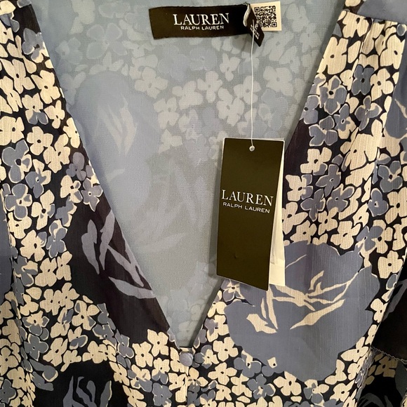 NWTs Ralph Lauren Floral Crinkle Georgette Shirt Blue $125 msrp Large LG - Picture 5 of 7